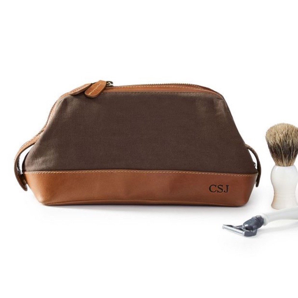 NEW Mark & Graham Men’s BECKETT WAXED CANVAS & LEATHER Travel Dopp Shave Kit